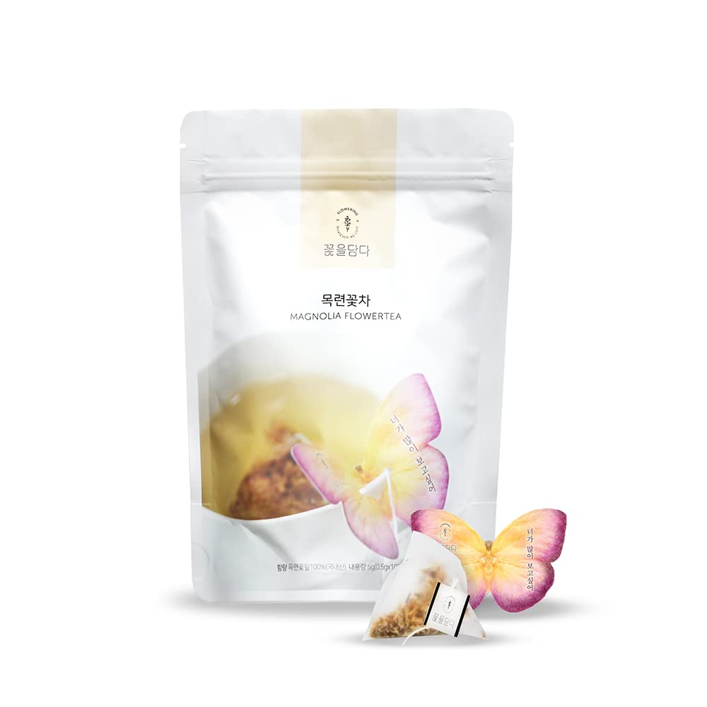 KKOKDAM Magnolia Butterfly Tea Bags – 10 Fancy Decaf Loose Leaf Teas for Iced or Hot Drinks – Elegant Korean Gifts for Women - Perfect as Tea Gifts & Womens Tea Gift Set