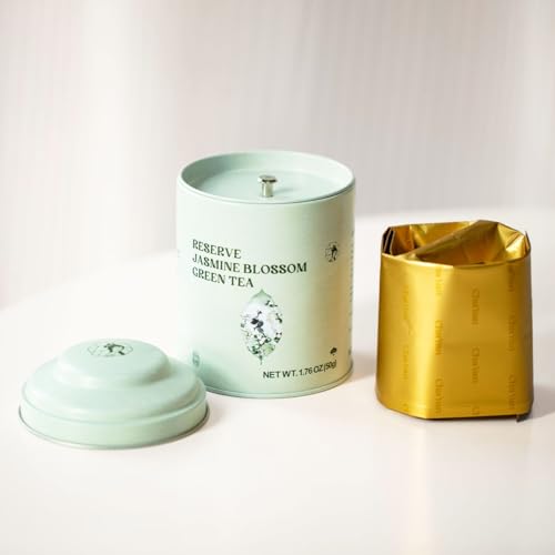Chayan Jasmine Blossom Green Tea Loose Leaf, Premium Loose Leaf Jasmine Green Tea, Scented with Jasmine Blossoms, Pleasant Aroma and Tonic Effect, Hot or Iced Brew, 1.76oz (50g) Tin