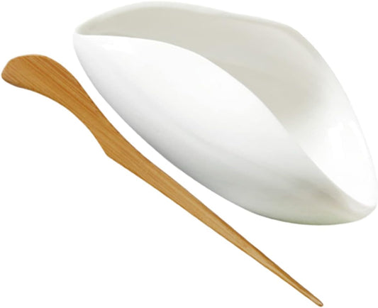 Ceramic Tea Leaf Holder Plate Porcelain Cha Tray for Loose Leaf Storage and Display Scoop Accessory with Needle for Home Office Teahouse Restaurant 3.93 X 2.95 X 1.18 in