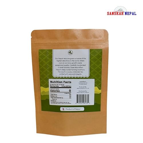 Sanskar Nepal - Green Tea, Superior Single-Origin Green Tea Leaves from Nepal, High-Altitude-Grown Loose Leaf Tea, 50 g/1.7 oz Bag Yields 25 Cups