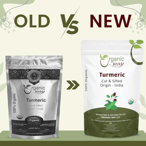 Organic Way Turmeric/Haldi Root Cut & Sifted (Curcuma Longa) - Herbal Tea | Kosher & USDA Certified | Vegan, Non-GMO & Gluten Free | Tested for Heavy Metal and Purity | Raw from India (1LBS / 16Oz.)