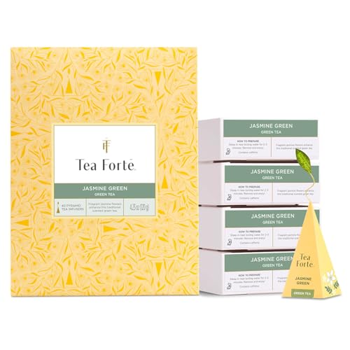 Tea Forte Cherry Blossom Premium Caffeinated Green Tea Blend Event Box, Bulk Pack 40 Count, 10 per tray Individually Wrapped Handcrafted Pyramid Infusers