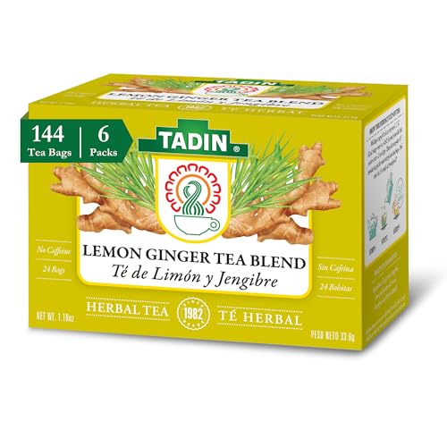 Tadin Lemongrass Herbal Tea, Caffeine Free, 24 Tea Bags Per Box, Pack of 6