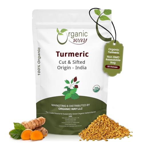Organic Way Turmeric/Haldi Root Cut & Sifted (Curcuma Longa) - Herbal Tea | Kosher & USDA Certified | Vegan, Non-GMO & Gluten Free | Tested for Heavy Metal and Purity | Raw from India (1LBS / 16Oz.)