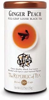 The Republic of Tea Ginger Peach Black Full-Leaf Loose Tea 3.5 oz Tin, Steeps 50 Cups | Caffeinated
