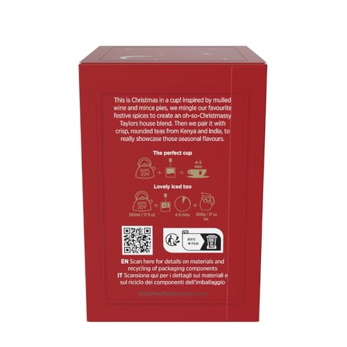 Taylors of Harrogate Spiced Christmas, Holiday Black Tea, Individually Wrapped Bags, 20 Count (Pack of 6), Deep, Festive and Spiced, Caffeinated, Enjoy Hot or Iced, 120 Teabags