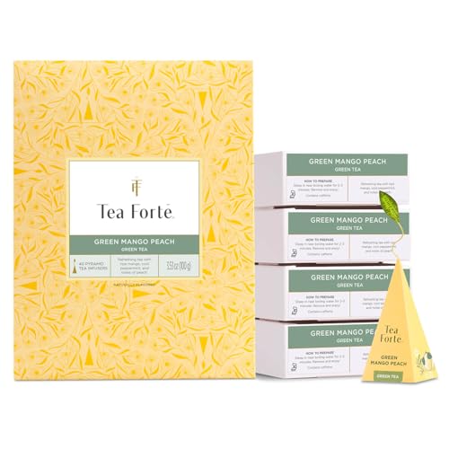 Tea Forte Cherry Blossom Premium Caffeinated Green Tea Blend Event Box, Bulk Pack 40 Count, 10 per tray Individually Wrapped Handcrafted Pyramid Infusers
