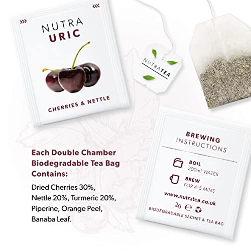 NUTRAURIC - Uric Acid Cleanse and Kidney Support – Kidney Cleanse Tea – Includes Cherry, Nettle &amp; Turmeric - 40 Enveloped Tea Bags - by Nutra Tea - Herbal Tea - (2 Pack)