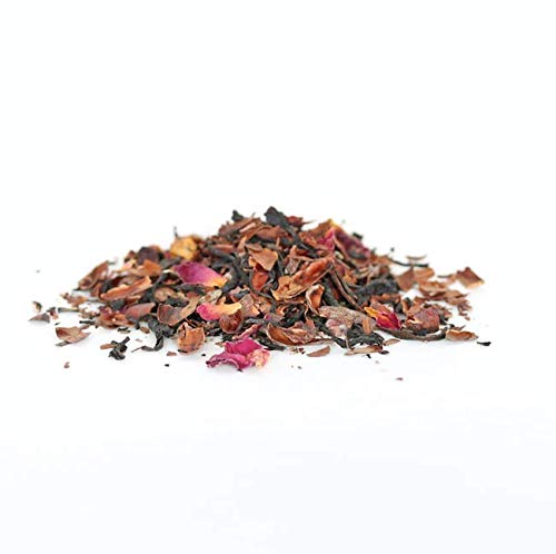 JusTea PURPLE CHOCOLATE Loose Purple Tea, 40+ Cup Tin + Spoon, 1/5 Caffeine | Fair-Trade PURPLE CHOCOLATE Loose Leaf Purple Tea. 100g/3.5oz Tin with a Hand-Carved Tea Spoon. 1/5 Caffeine. Organic.