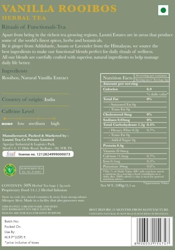 Luxmi Estates Rooibos Vanilla | Calming and Relaxing | Loose Leaf - 100g/3.52oz (50 Cups)