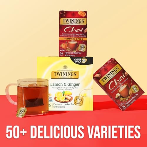 Twinings Pumpkin Spice Chai Black Tea Individually Wrapped Bags, 20 Count (Pack of 6), Warm, Spicy & Aromatic, Caffeinated, Enjoy Hot or Iced