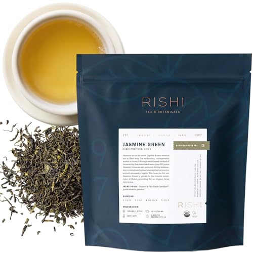Rishi Tea Jasmine Green Tea - Organic Sachet Tea Bags, Caffeinated Scented Chinese Green Tea with Floral Aroma & Taste - 15 Count (Pack of 1)