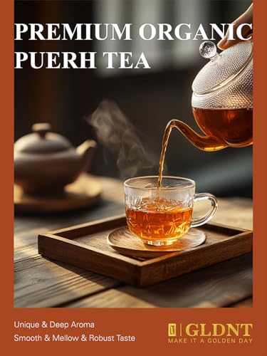 GLDNT Organic Pu-erh Tea, Yunnan Ripe Pu'erh Tea Loose Leaf, Fermented Dark Tea, Bold & Smooth Flavor, Caffeinated, 16oz
