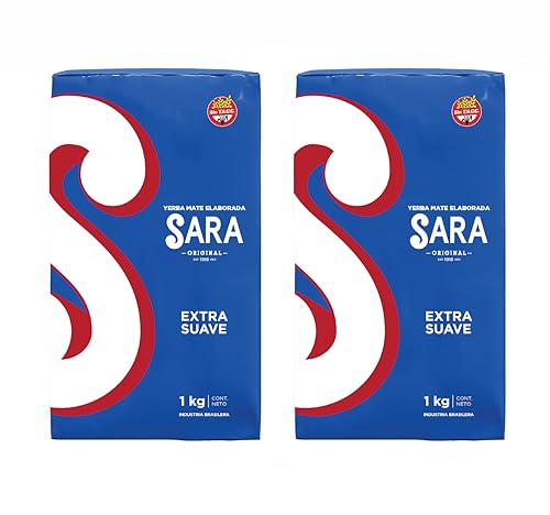 SARA Yerba Mate Extra Smooth - Uruguayan Yerba Mate Tea - Ground Leaf Mate - Rich & Balanced Flavor - Yerba Mate Sara Extra Suave Azul 2-Pack (2kg - 4.4lbs total)