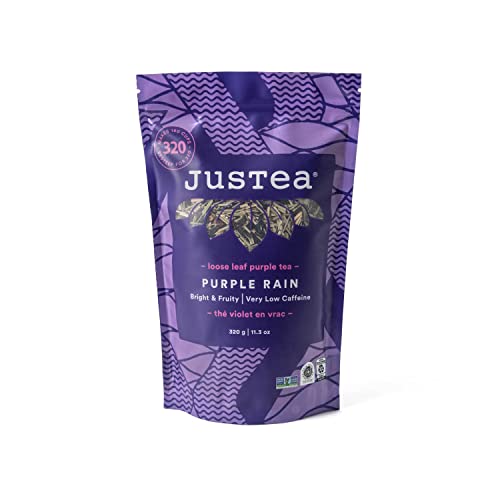 JusTea Purple Rain | Pyramid Compostable Tea Bags | Purple Tea | 12+ Cups | Very Low Caffeine | Award-Winning | Fair Trade | Non-GMO