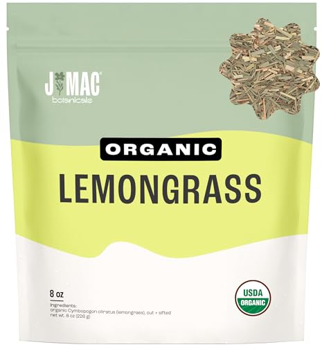 J MAC BOTANICALS Organic Lemongrass (4 oz) Certified USDA Organic, Cut & Sifted Dried Lemongrass tea from Egypt, resealable pouch. Packaged in the USA