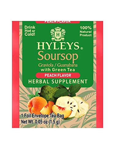 12 Pack of Hyleys Wellness Natural Soursop With Green Tea Peach Flavor - 25 Tea Bags (100% Natural, Sugar Free, Gluten Free & Non-Gmo)