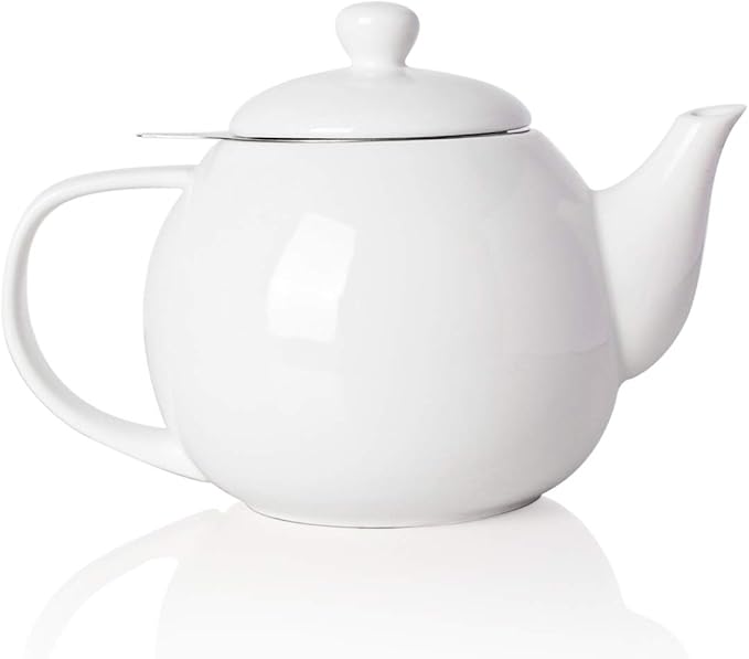 Sweejar Porcelain Teapot with Removable Stainless Steel Infuser,Microwave & Dishwasher Safe Tea Pots