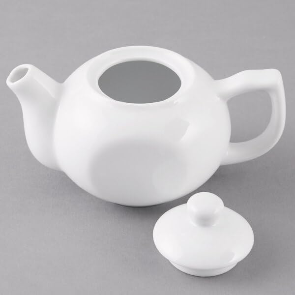 [ 6 teapot ] Bright White Porcelain Teapot, 10 oz Capacity, Round Shape with Lid, Microwave and Dishwasher Safe, 6 x 3.25 Inches