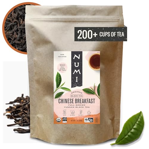 Numi Organic Emperor’s Pu-erh Tea Loose Leaf, Aged Yunnan Caffeinated Black Tea, 16 oz Bulk Pouch, Smooth Earthy Bold Flavor, Brews 200 Cups