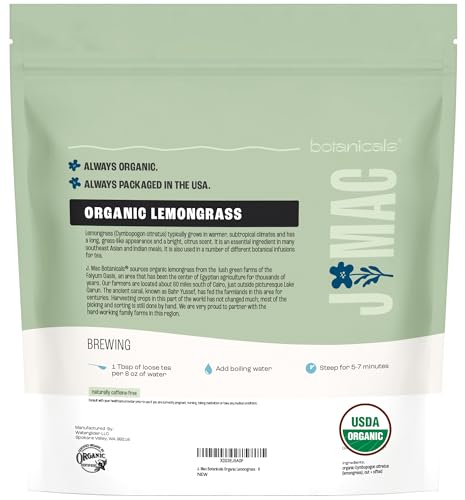 J MAC BOTANICALS Organic Lemon Grass (8 oz bag) Certified USDA Organic, Cut & Sifted Dried Lemongrass tea from Egypt, Packaged in the USA