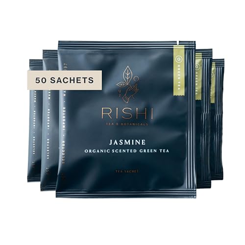 Rishi Tea Jasmine Green Tea - Organic Sachet Tea Bags, Caffeinated Scented Chinese Green Tea with Floral Aroma & Taste - 15 Count (Pack of 1)
