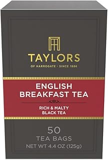 Taylors of Harrogate English Breakfast, Black Tea, Pillow Tea Bags, 50 Count (Pack of 1), Rich, Bright & Malty, Caffeinated, Enjoy Hot or Iced, 50 Teabags