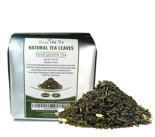 Greenhilltea Decaf Jasmine Green Tea, Green Tea CO2 naturally processed Caffeine-Free Tea - 8 Oz Bag