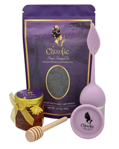 Chixotic Purple Tea Gift Box for Women, Mother’s Day Tea Care Package with Kenyan Purple Tea, Raw Honey, Tea Infuser, Personalized Note, Relaxing Self Care Gift Basket