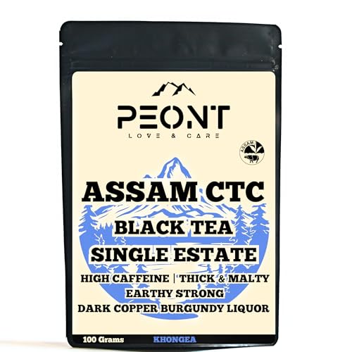 Peont Assam CTC Black Tea, Single Estate, High Caffeine, Robust Malty Flavor, 100g