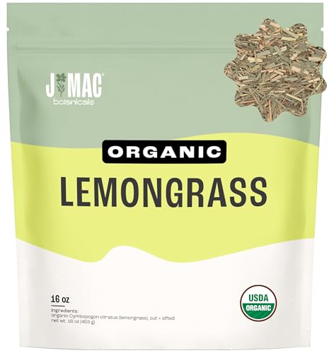 J MAC BOTANICALS Organic Lemongrass (4 oz) Certified USDA Organic, Cut & Sifted Dried Lemongrass tea from Egypt, resealable pouch. Packaged in the USA