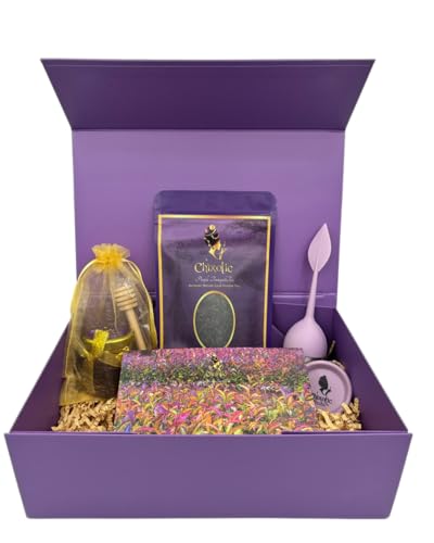 Chixotic Purple Tea Gift Box for Women, Mother’s Day Tea Care Package with Kenyan Purple Tea, Raw Honey, Tea Infuser, Personalized Note, Relaxing Self Care Gift Basket