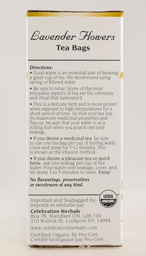 CELEBRATION HERBALS Lavender Flowers Tea Organic 24 Bag, 0.60 Ounce