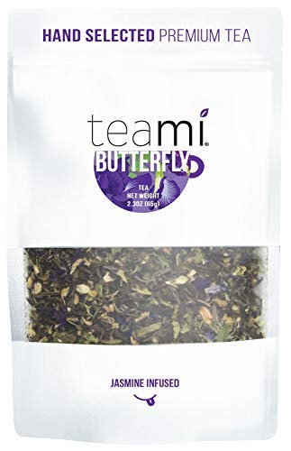 Teami Pure Butterfly Pea Flower Tea - Blue & Purple Dried Butterfly Pea Flower Supports Health and Beauty - Caffeine-Free Hand Selected Jasmine Infused Premium Tea - 30 servings per bag