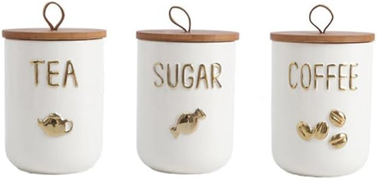 Comeon Ceramic Canister Set with Airtight Seal Bamboo Lid Silicone, 27oz Food Storage Jars for Coffee Sugar Tea