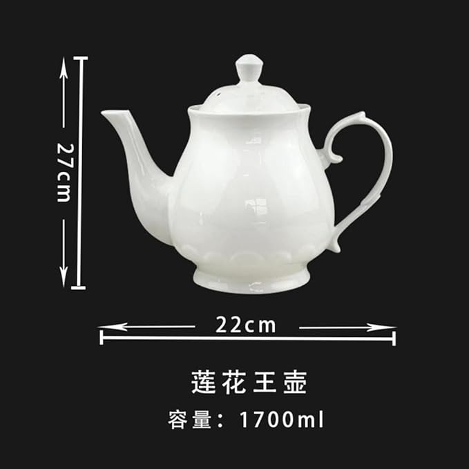 White Porcelain Teapot, Lotus Tea Pot Coffee Tea Water Pot Vintage Ceramic Gooseneck Kettle (59oz)