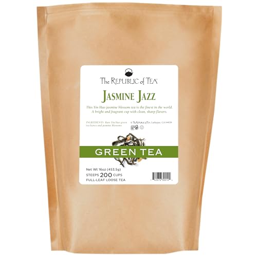 The Republic of Tea Jasmine Jazz Green Full-Leaf Loose Tea 3.0 oz Tin | Steeps 50 Cups | Caffeinated