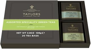 Taylors of Harrogate Assorted Specialty Green Teas Sampler, Variety Gift Box, Individually Wrapped Bags, 20 Count (Pack of 1), Jasmine, Mint, Lemon, and Pure, Caffeinated, Enjoy Hot or Iced, 20 Teabags