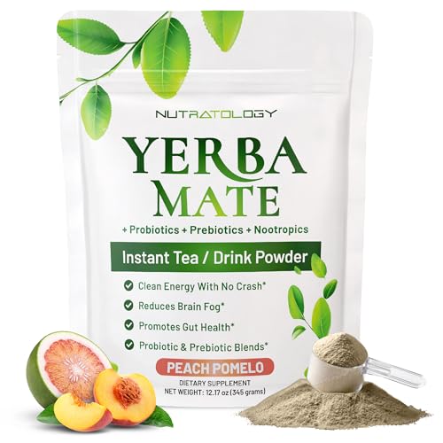 Yerba Mate Instant Tea Powder - 3-In-1 Super Drink - Clean Energy - Formulated With Nootropics To Boost Focus & Clarity - With Prebiotics & Probiotics To Boost Gut Health | Strawberry Matcha - 30 servings