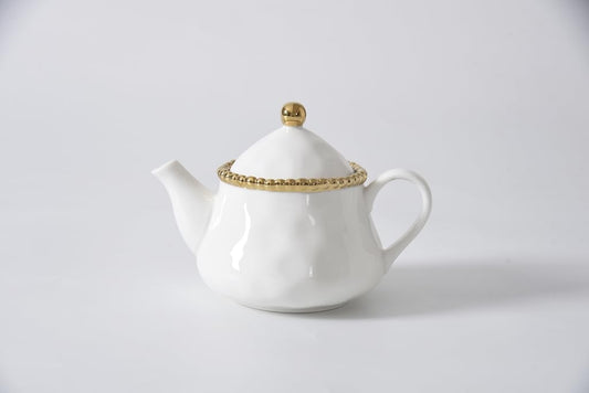 Pampa Bay Salerno Tea Pot with Cover, 16 oz, 6.75 x 4.75 x 5.75 Inches, White with Silver Beading