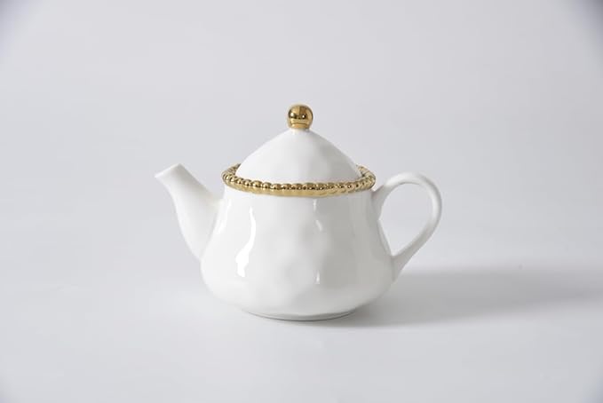 Pampa Bay Salerno Tea Pot with Cover (White with Silver Beading)
