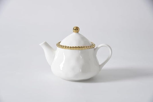 Pampa Bay Salerno Tea Pot with Cover (White with Silver Beading)