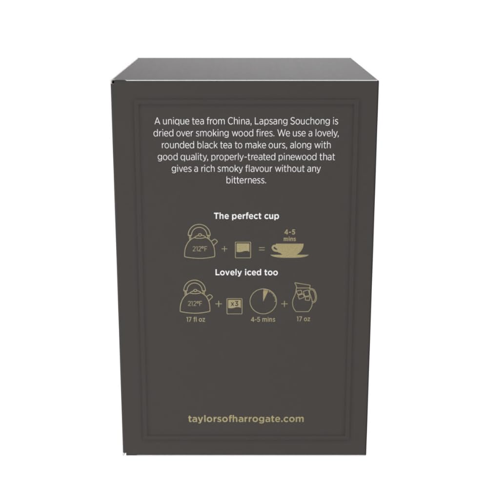 Taylors of Harrogate Lapsang Souchong, Black Tea, Pillow Tea Bags, 50 Count (Pack of 1), Smoky, Rich and Strong, Caffeinated, Enjoy Hot or Iced, 50 Teabags