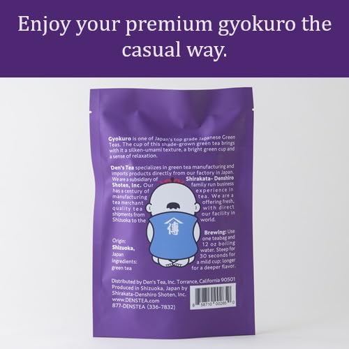 [Den's Tea] Pyramid Teabags, Authentic Japanese Green Tea from Shizuoka, Japan (Pack of 12) (Gyokuro)