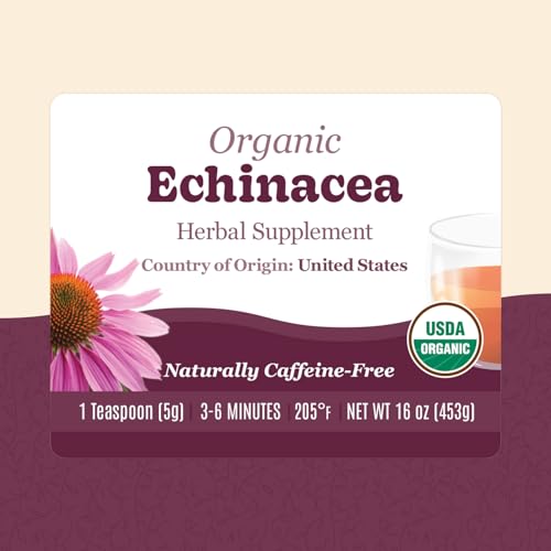 Organic Positively Botanicals Company, Echinacea Purpurea, Herbal Tea Loose Leaf Botanical, 16 Ounce