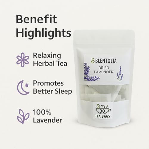 Blentolia Lavender Tea Bags – 30 Count – Caffeine-Free Herbal Tea – Dried Lavender Flower Infusion for Relaxation, Sleep & Aromatherapy