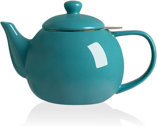 Sweejar Ceramic Tea Pots,30OZ Porcelain Teapot with Infuser（Blue） | Microwave and Dishwasher Safe,Tea Pots for Loose tea,Chrismas Women Gift
