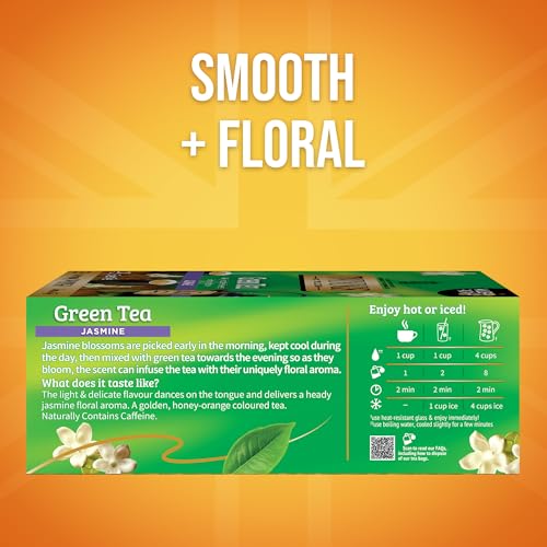 Twinings Green Tea with Jasmine Individually Wrapped Bags, 100 Count (Pack of 1), Fragrant Floral Scent, Caffeinated, Enjoy Hot or Iced, 100 Teabags