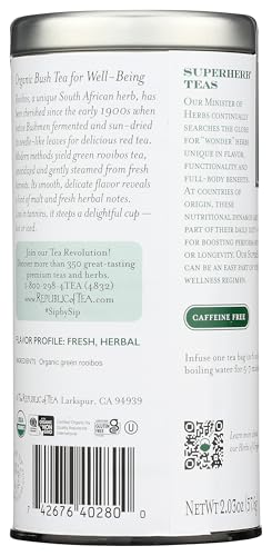 The Republic of Tea — Organic South African Green Rooibos SuperHerb Tea Tin, 36 Herbal Tea Bags, Naturally Caffeine-Free Herbs of Origin