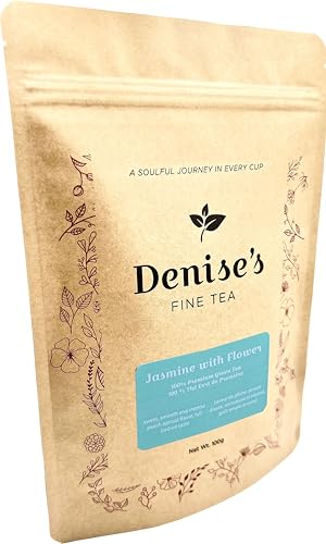 Denise's Fine Tea, USDA Organic, Jasmine with Flower, Green Tea, Loose Leaf (100g)